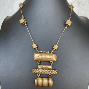 Chicos Bronzed Gold Tone Pendant Statement Necklace Geometric Modernist 17”